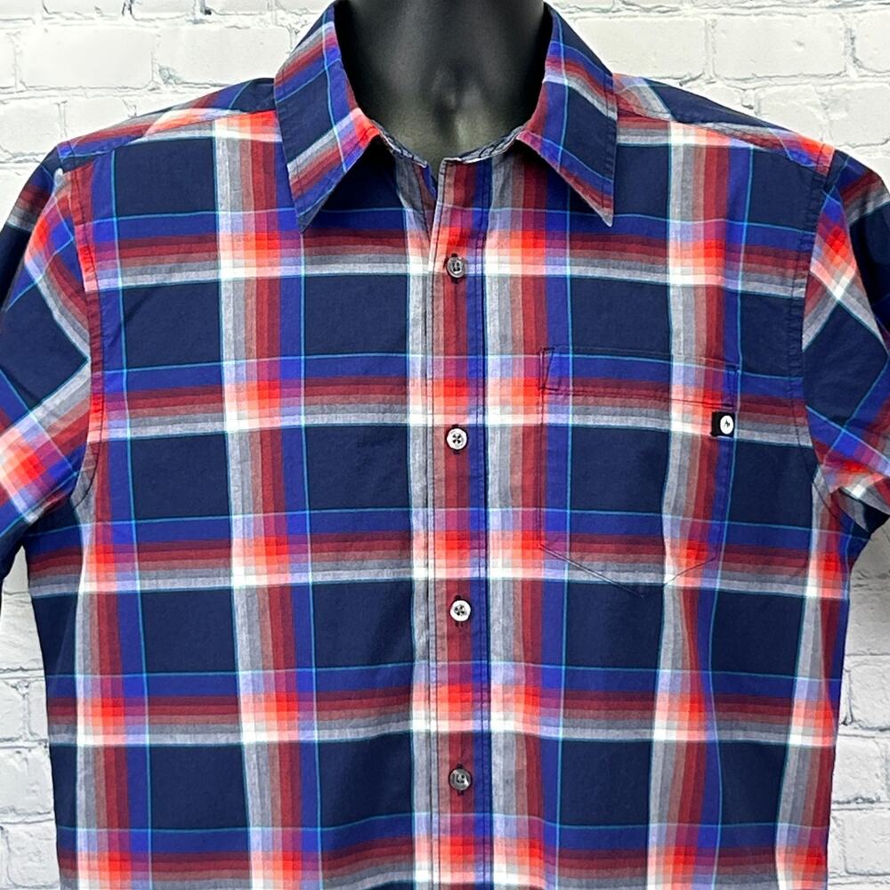 Marmot Button Front Shirt Blue Plaid Shilla Peru Inspired Short Sleeve M Medium